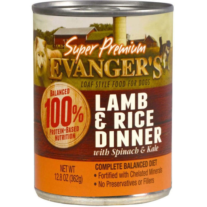 Evanger's Super Premium Wet Dog Food Lamb & Rice, 12ea/12.8 oz, 12 pk