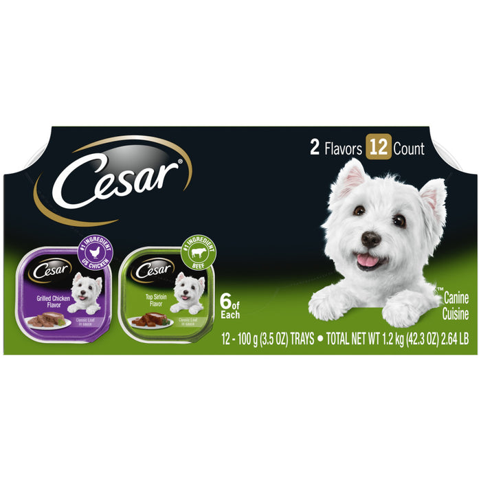 Cesar Classic Loaf in Sauce Adult Wet Dog Food Variety Pack (Grilled Chicken, Top Serloin), 2ea/42.3 oz, 12 pk