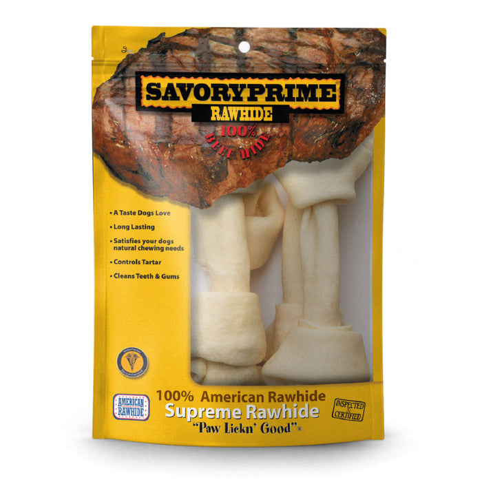 Savory Prime Supreme Knotted Rawhide Bones Bagged, Natural, 1ea/8-9 in, 4 pk