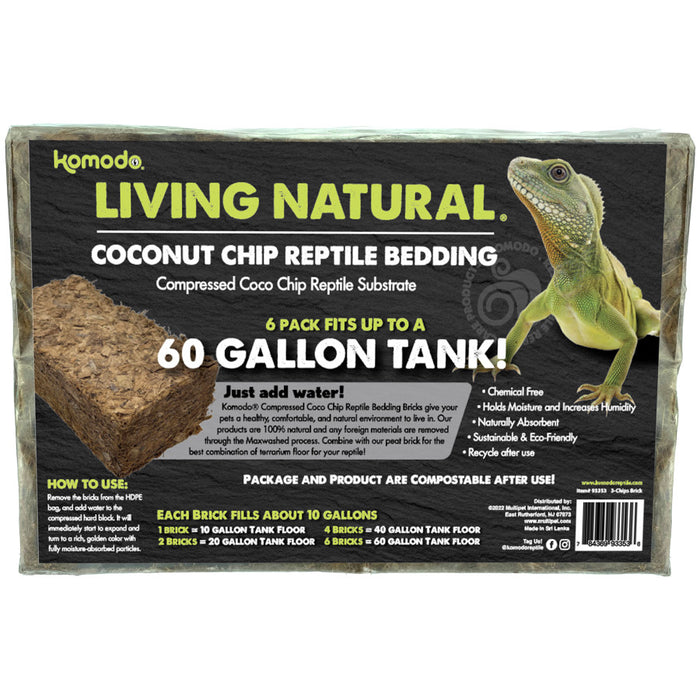 Komodo Living Natural Coconut Chip Reptile Bedding Brick 1ea/6 pk