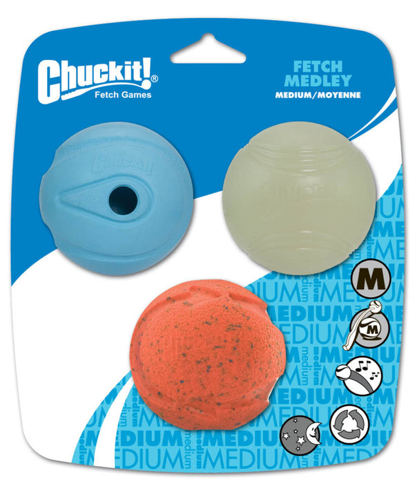 Chuckit! Fetch Medley Balls Dog Toy Assortment 1, Multi-Color, 1ea/3 pk, MD